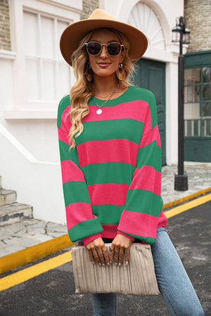 Street Chic Crew Neck Striped Pullover Sweater - MXSTUDIO.COM