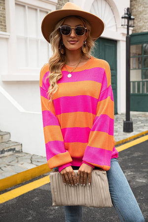 Street Chic Crew Neck Striped Pullover Sweater - MXSTUDIO.COM