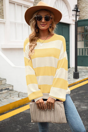 Street Chic Crew Neck Striped Pullover Sweater - MXSTUDIO.COM