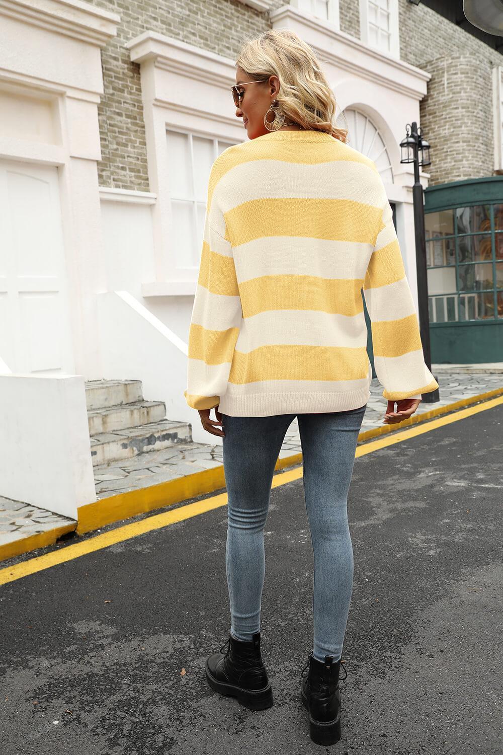 Street Chic Crew Neck Striped Pullover Sweater - MXSTUDIO.COM