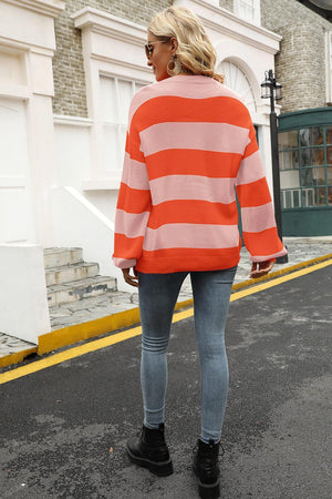 Street Chic Crew Neck Striped Pullover Sweater - MXSTUDIO.COM