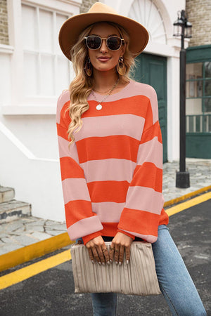 Street Chic Crew Neck Striped Pullover Sweater - MXSTUDIO.COM