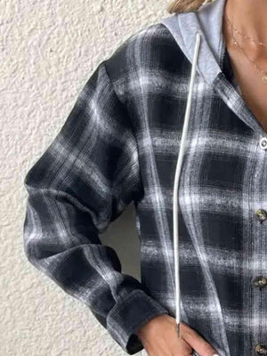 Street Style Button Up Plaid Hoodie-MXSTUDIO.COM