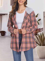 Street Style Button Up Plaid Hoodie-MXSTUDIO.COM