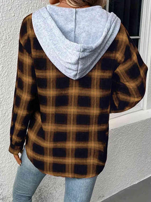 Street Style Button Up Plaid Hoodie-MXSTUDIO.COM