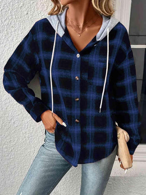 Street Style Button Up Plaid Hoodie-MXSTUDIO.COM