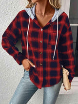 Street Style Button Up Plaid Hoodie-MXSTUDIO.COM