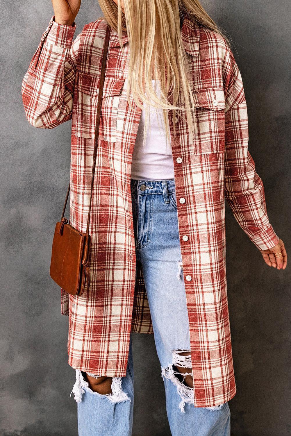 Street Style Plaid Longline Shacket - MXSTUDIO.COM