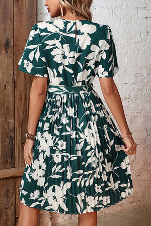 Strength And Beauty Belted Floral Pleated Dress - MXSTUDIO.COM