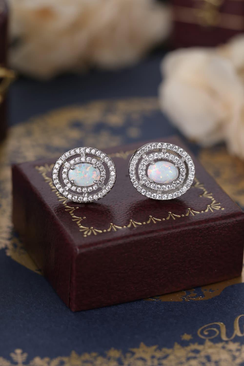 Striking 925 Sterling Silver Round Opal Stud Earrings - MXSTUDIO.COM