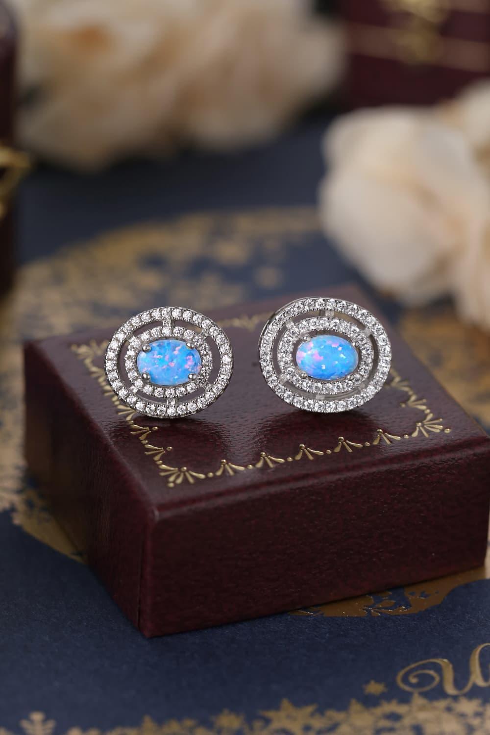 Striking 925 Sterling Silver Round Opal Stud Earrings - MXSTUDIO.COM