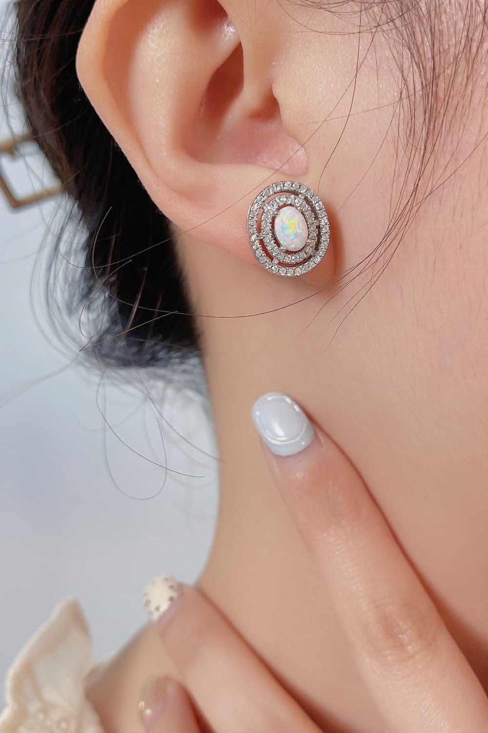 Striking 925 Sterling Silver Round Opal Stud Earrings - MXSTUDIO.COM
