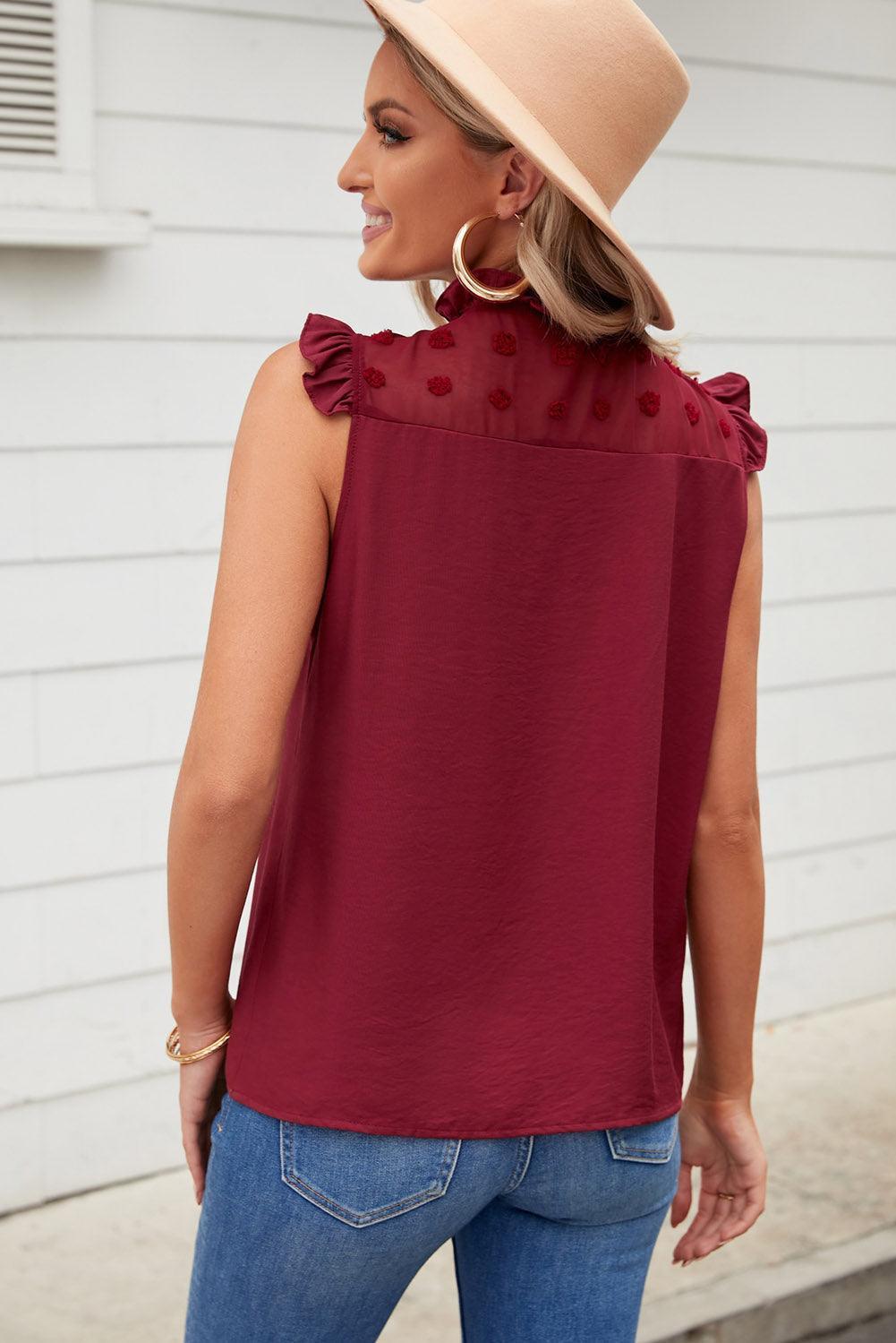 Striking Appeal Swiss Dot Cap Sleeve Blouse - MXSTUDIO.COM