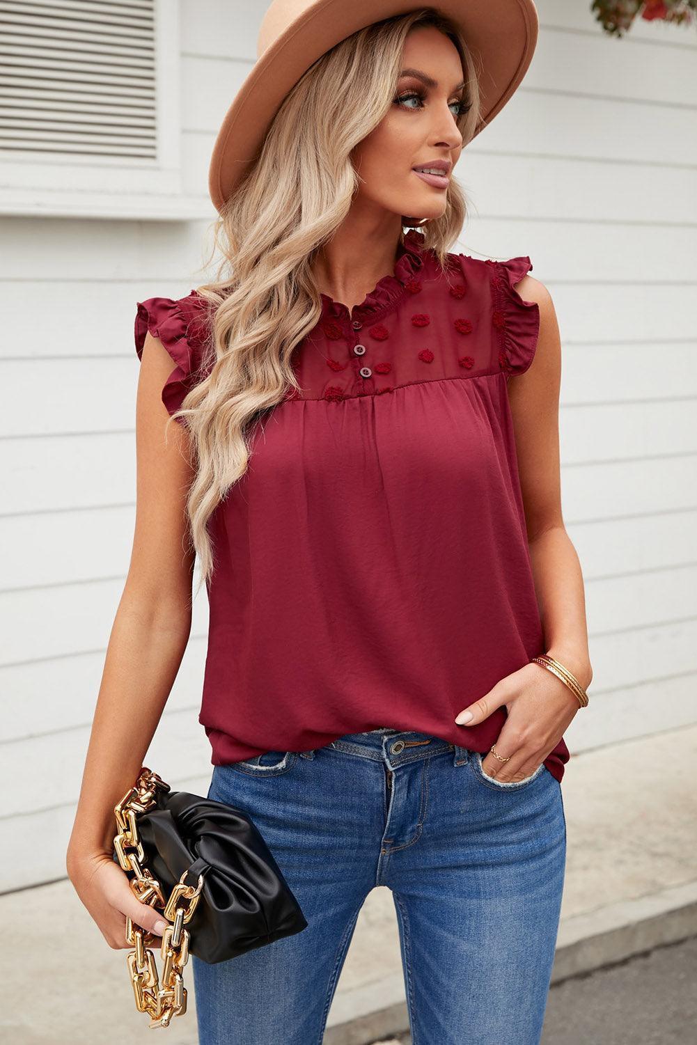 Striking Appeal Swiss Dot Cap Sleeve Blouse - MXSTUDIO.COM