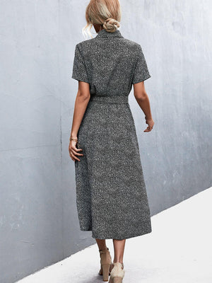 Striking Beauty Short Sleeve Collared Midi Dress - MXSTUDIO.COM