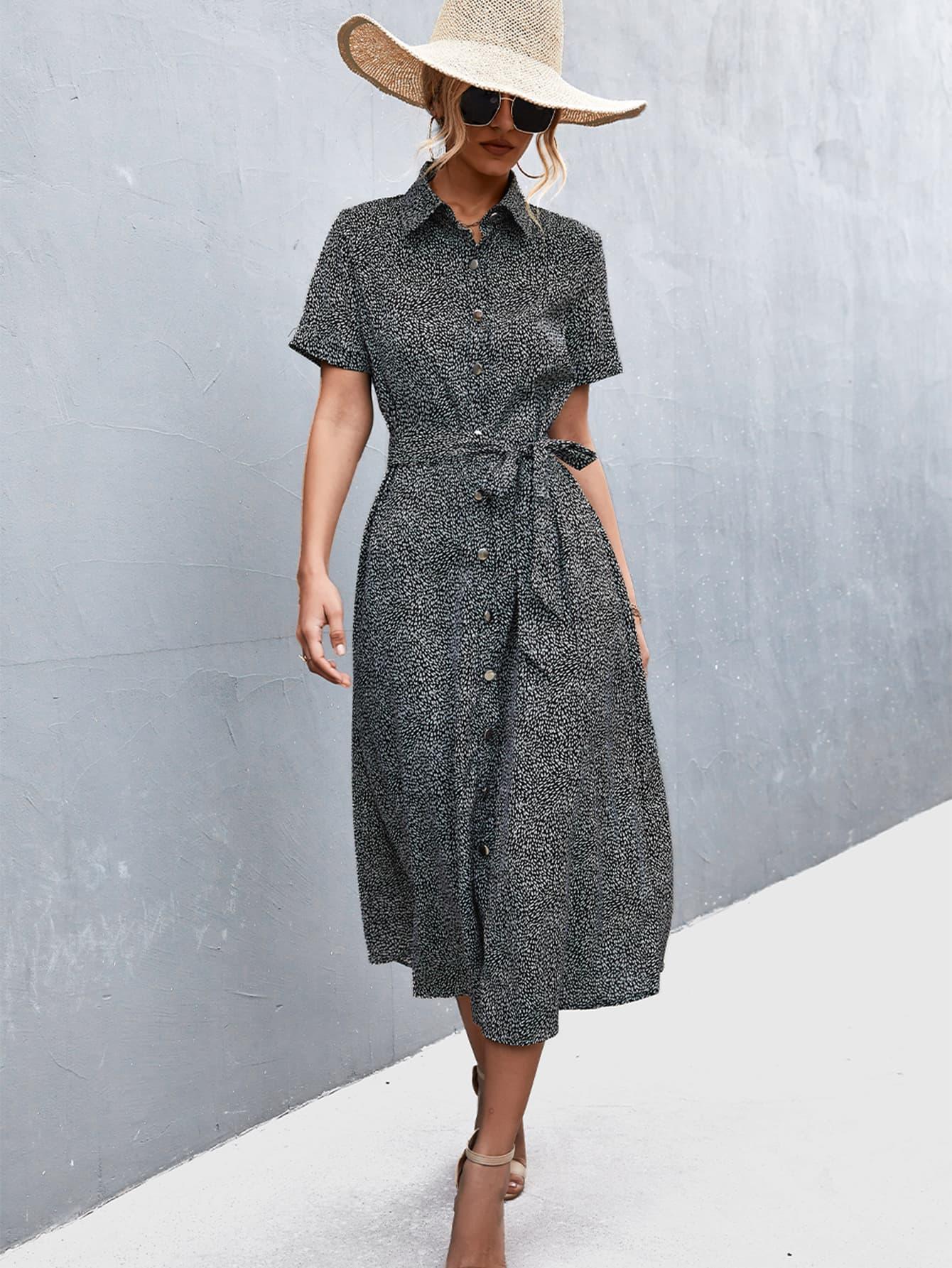 Striking Beauty Short Sleeve Collared Midi Dress - MXSTUDIO.COM