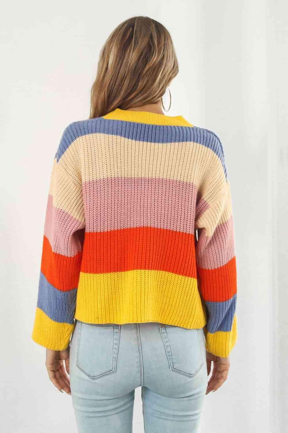 Striking Button Down Striped Knit Cardigan - MXSTUDIO.COM