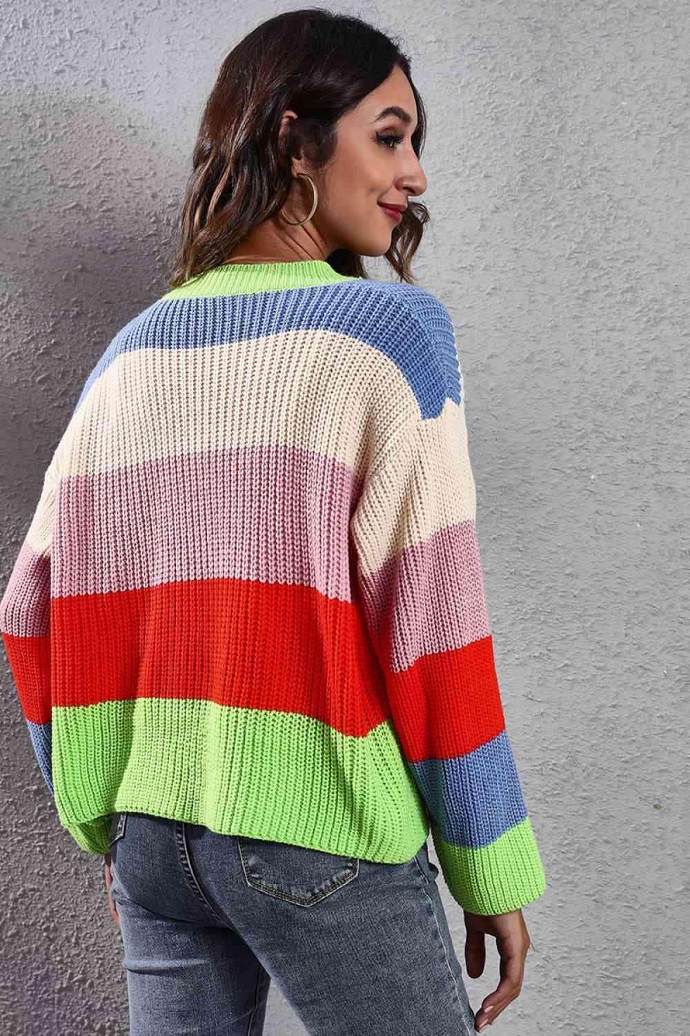 Striking Button Down Striped Knit Cardigan - MXSTUDIO.COM