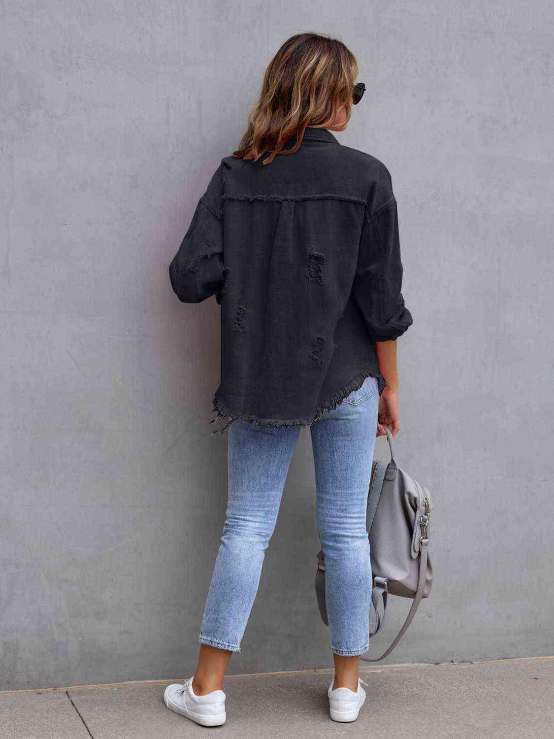 Striking Distressed Fringe Denim Jacket - MXSTUDIO.COM