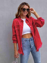 Striking Distressed Fringe Denim Jacket - MXSTUDIO.COM