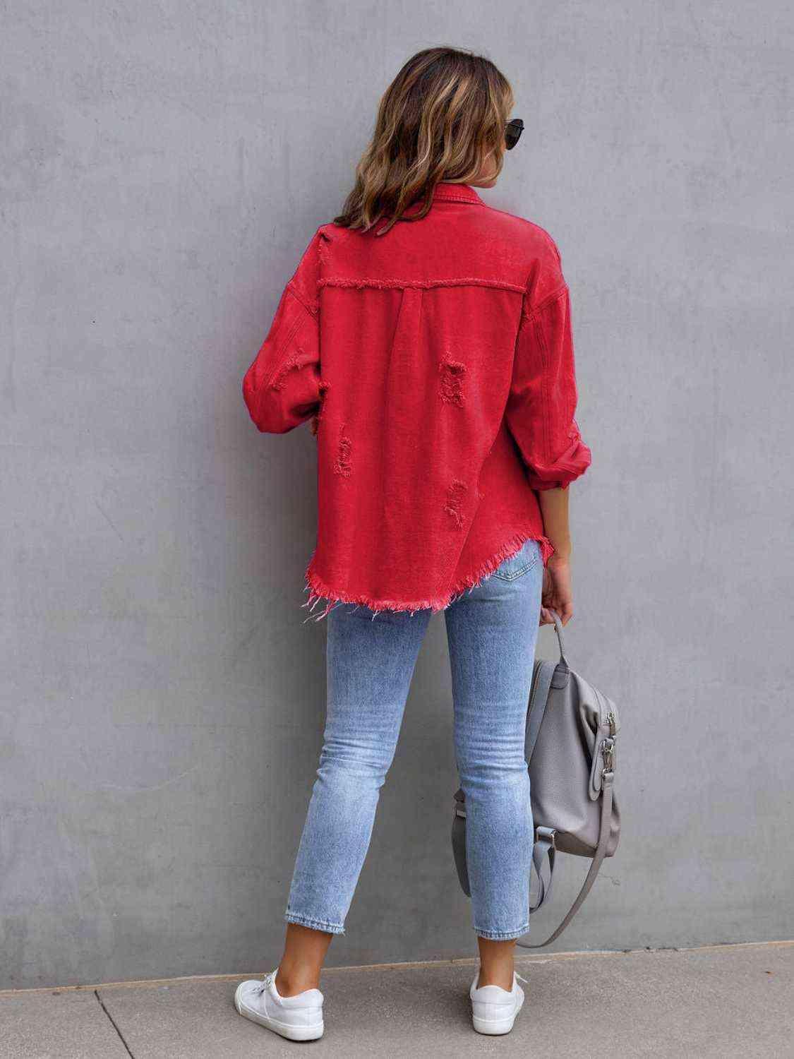 Striking Distressed Fringe Denim Jacket - MXSTUDIO.COM