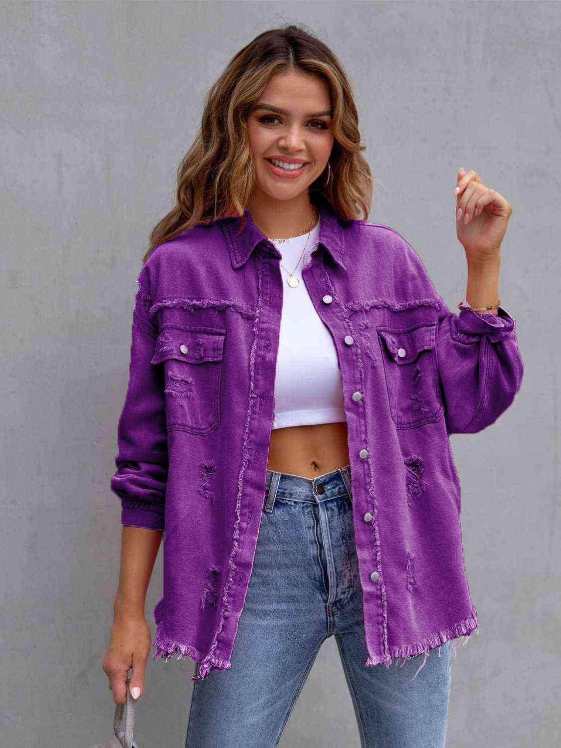 Striking Distressed Fringe Denim Jacket - MXSTUDIO.COM