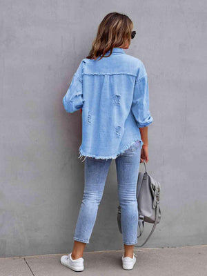 Striking Distressed Fringe Denim Jacket - MXSTUDIO.COM