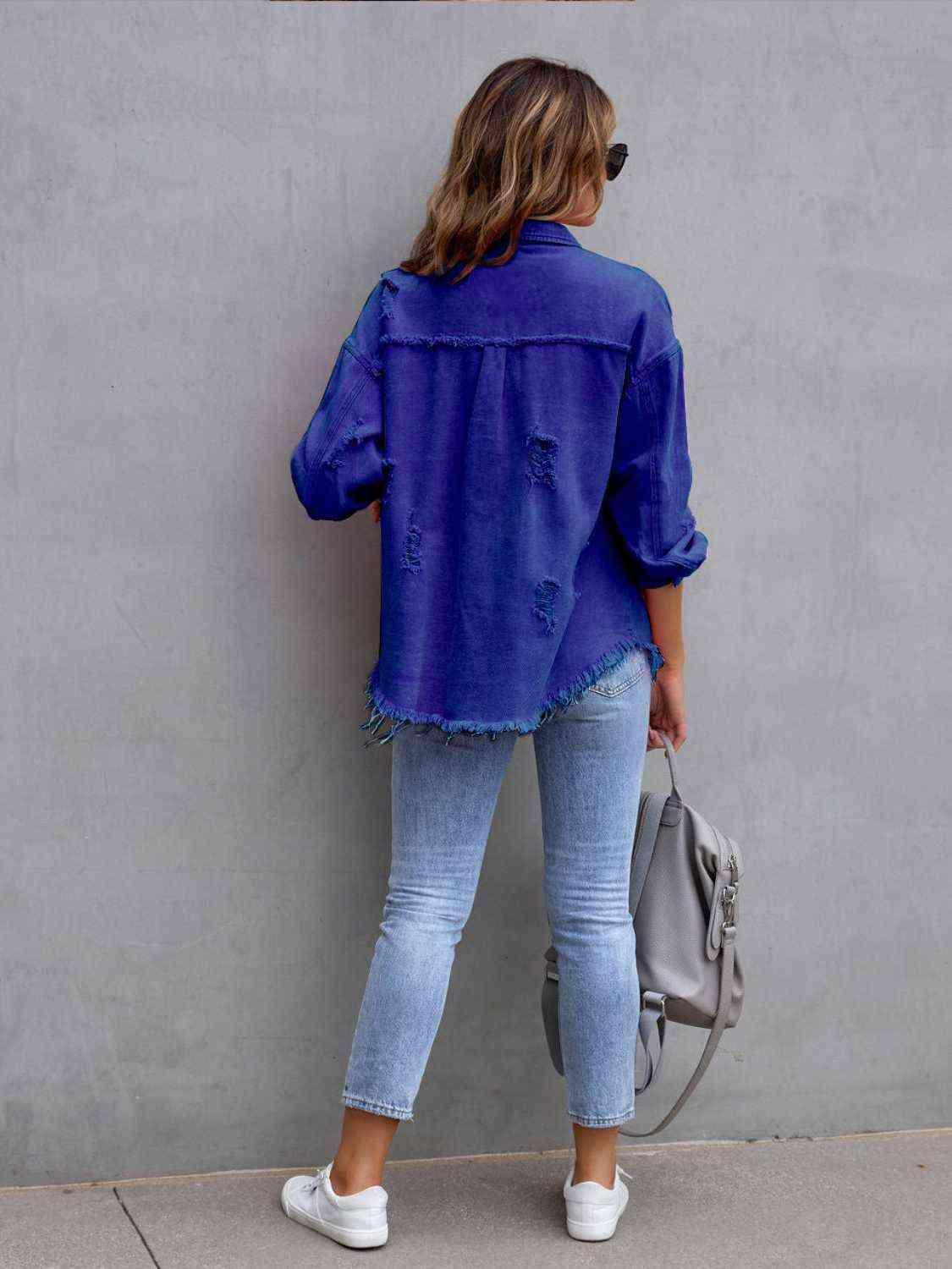 Striking Distressed Fringe Denim Jacket - MXSTUDIO.COM