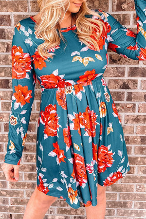 Striking Floral Long Sleeve Dress - MXSTUDIO.COM