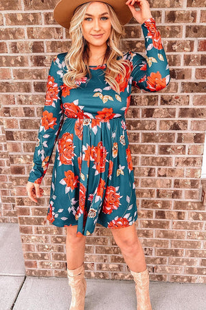 Striking Floral Long Sleeve Dress - MXSTUDIO.COM