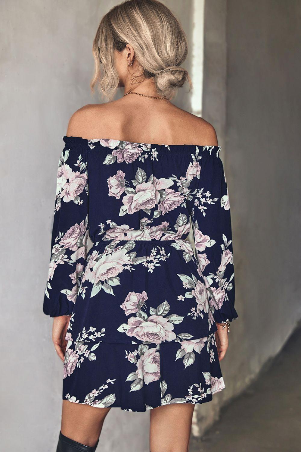 Striking Floral Off-Shoulder Mini Dress - MXSTUDIO.COM