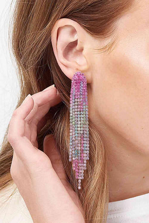 Striking Fringed Rhinestone Dangle Earrings-MXSTUDIO.COM