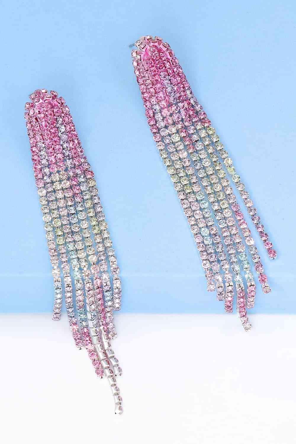 Striking Fringed Rhinestone Dangle Earrings-MXSTUDIO.COM