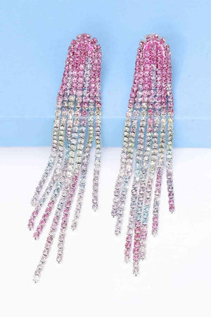 Striking Fringed Rhinestone Dangle Earrings-MXSTUDIO.COM