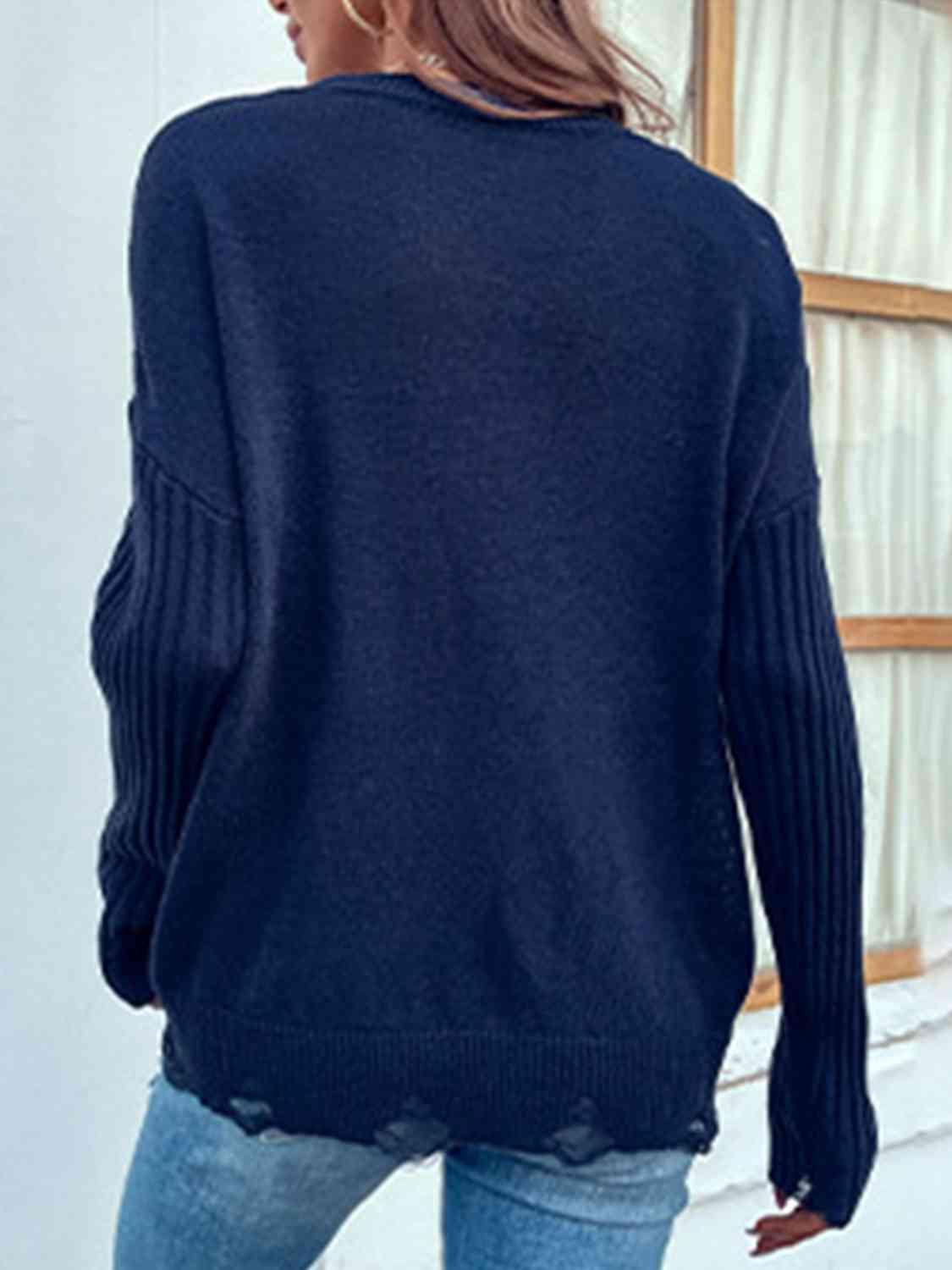 Striking Knit Crew Neck Lightning Bolt Sweater-MXSTUDIO.COM