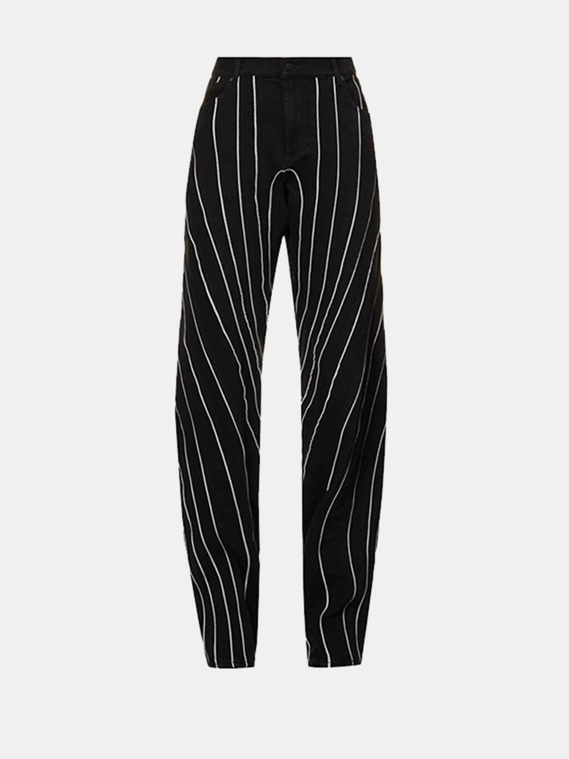 a picture of a black and white striped pants
