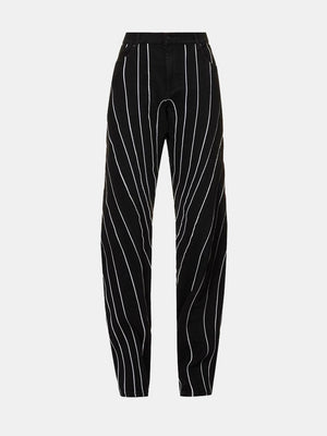 a picture of a black and white striped pants