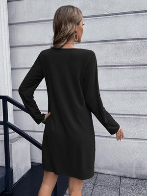 Stroll In Style V-Neck Long Sleeve Button Down Dress - MXSTUDIO.COM