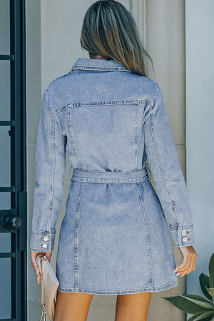 Strong-Willed Belted Mini Denim Dress - MXSTUDIO.COM