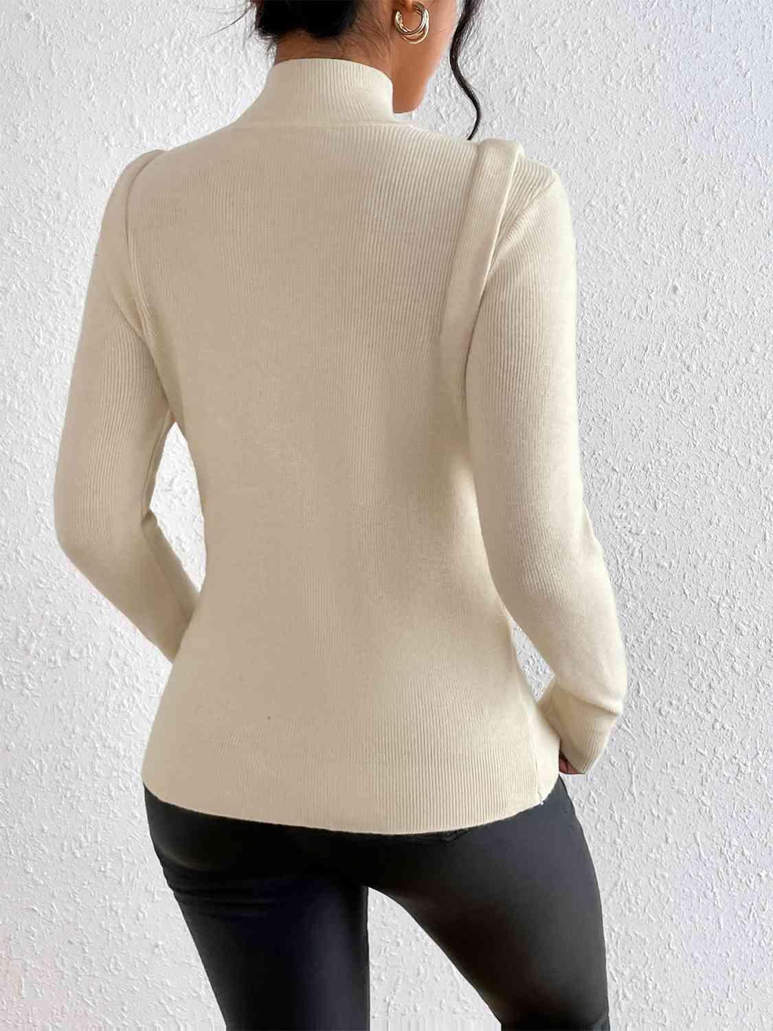 Studded Shoulder Detail Turtleneck Knit Sweater-MXSTUDIO.COM