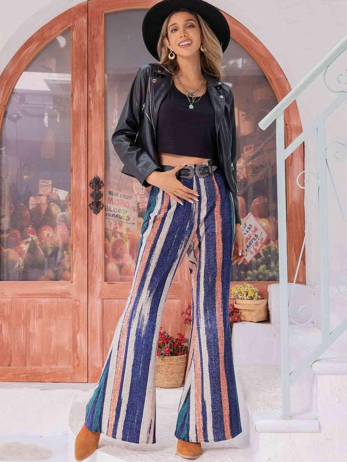 Stylish Cowgirl High Waist Striped Flare Pants - MXSTUDIO.COM