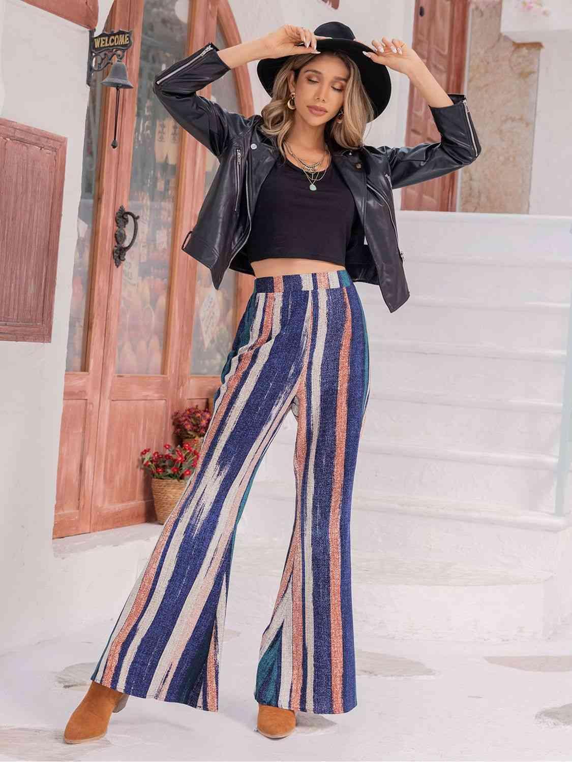 Stylish Cowgirl High Waist Striped Flare Pants - MXSTUDIO.COM