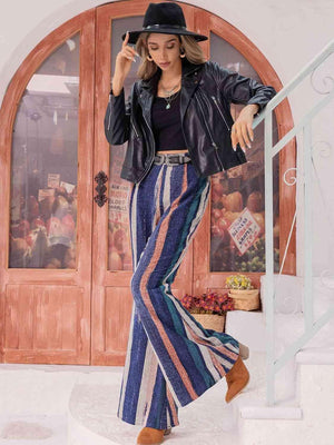 Stylish Cowgirl High Waist Striped Flare Pants - MXSTUDIO.COM