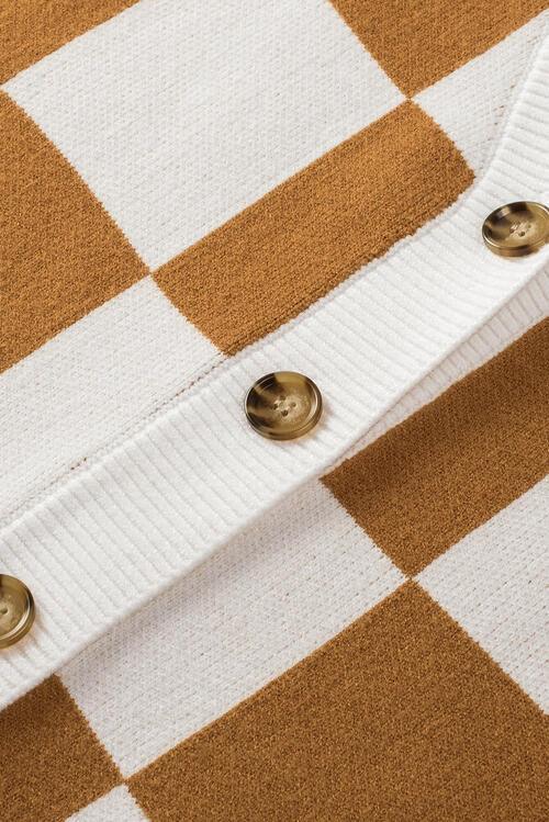 Stylish Embrace Button Up Checkered Cardigan - MXSTUDIO.COM