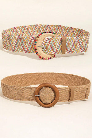 a pair of belts with a wooden buckle