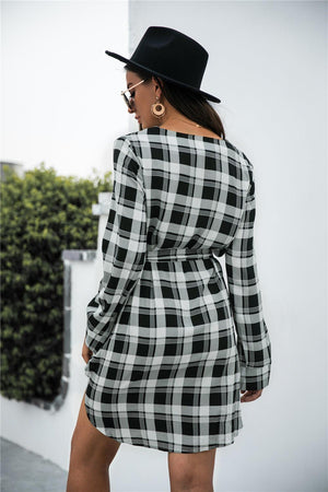 Stylish Moments Long Sleeve Plaid Mini Dress - MXSTUDIO.COM