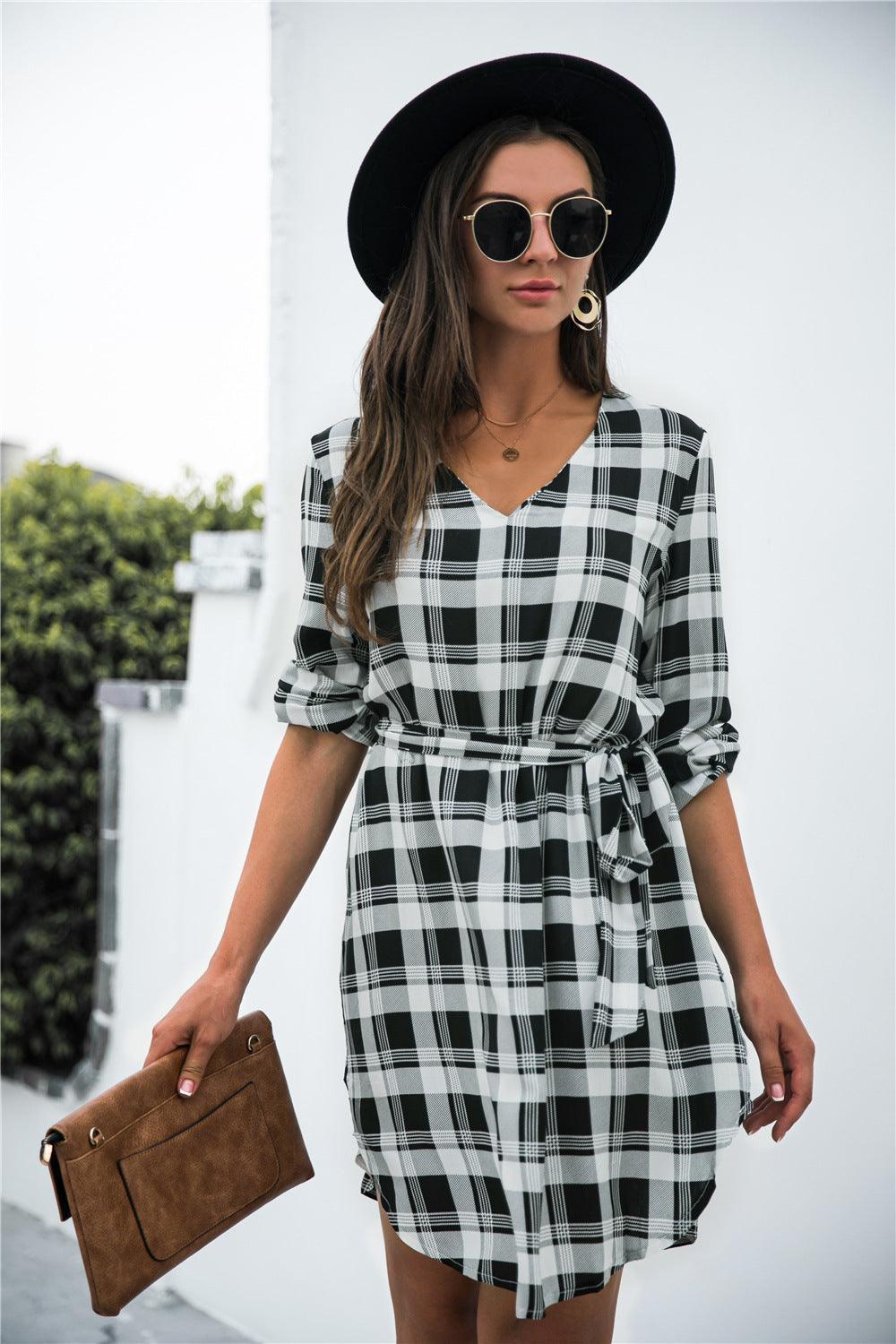 Stylish Moments Long Sleeve Plaid Mini Dress - MXSTUDIO.COM