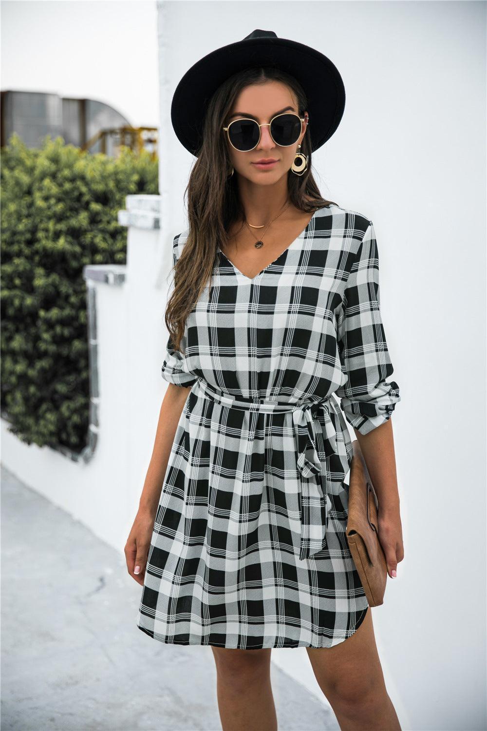 Stylish Moments Long Sleeve Plaid Mini Dress - MXSTUDIO.COM