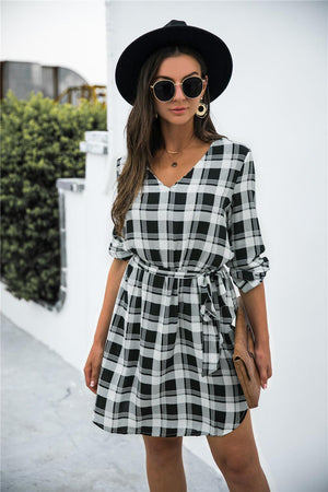 Stylish Moments Long Sleeve Plaid Mini Dress - MXSTUDIO.COM