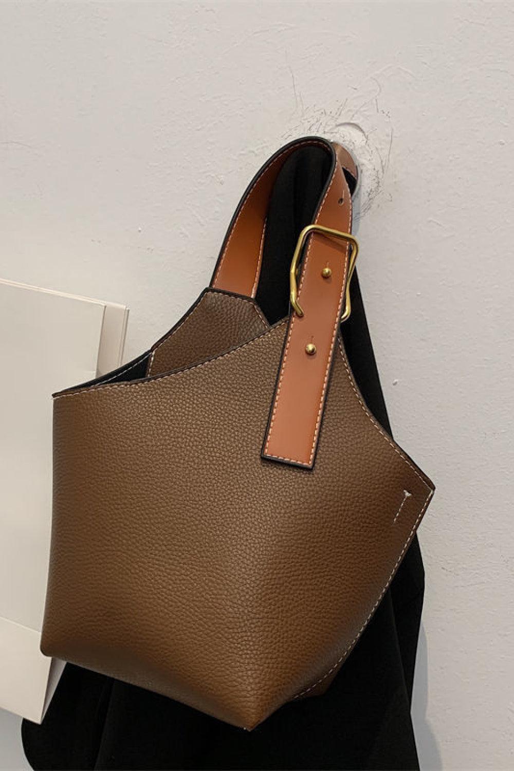 Stylish Versatility PU Leather Bucket Two Tone Handbag - MXSTUDIO.COM
